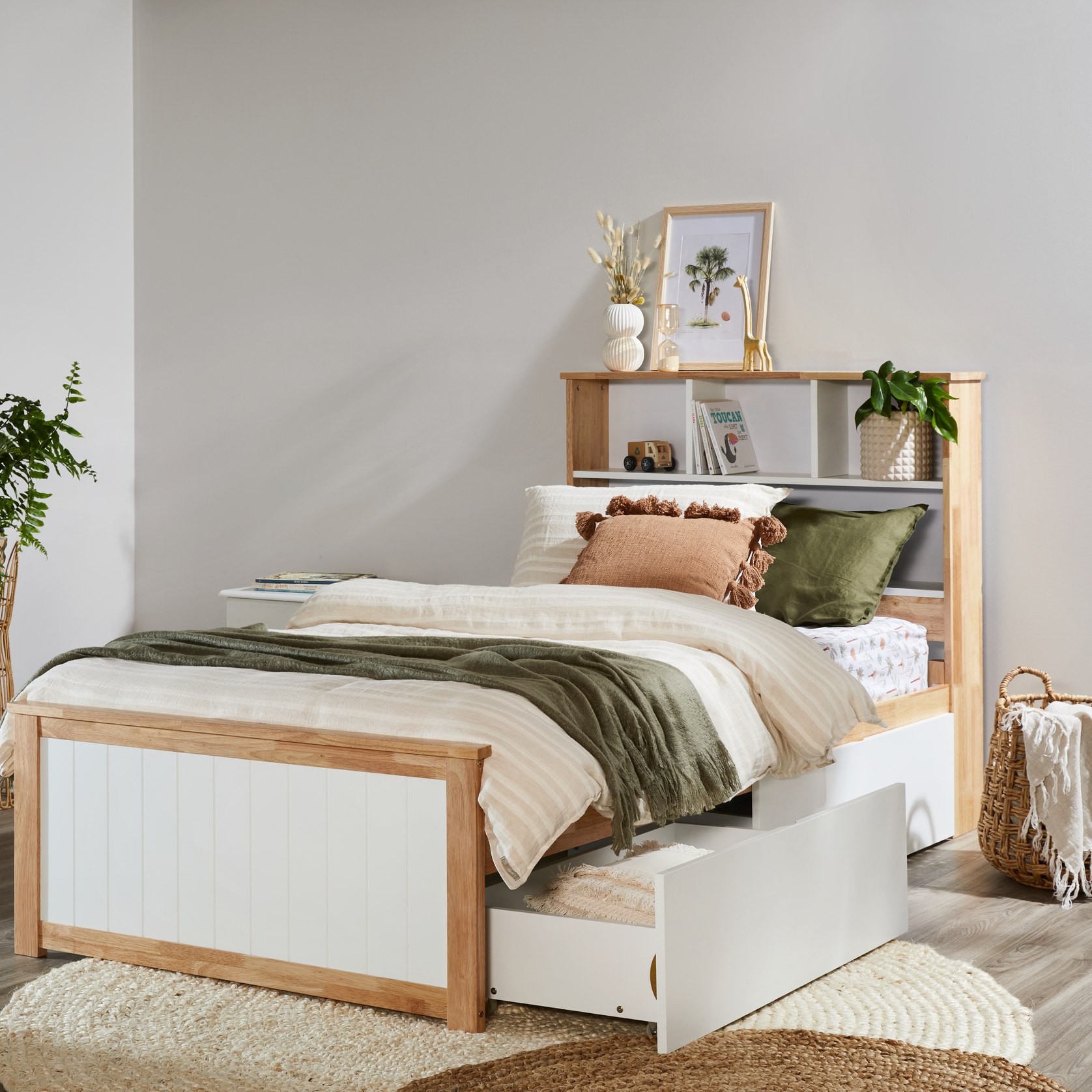 Myer King Single Bed with Storage Natural Hardwood ArchiPro AU