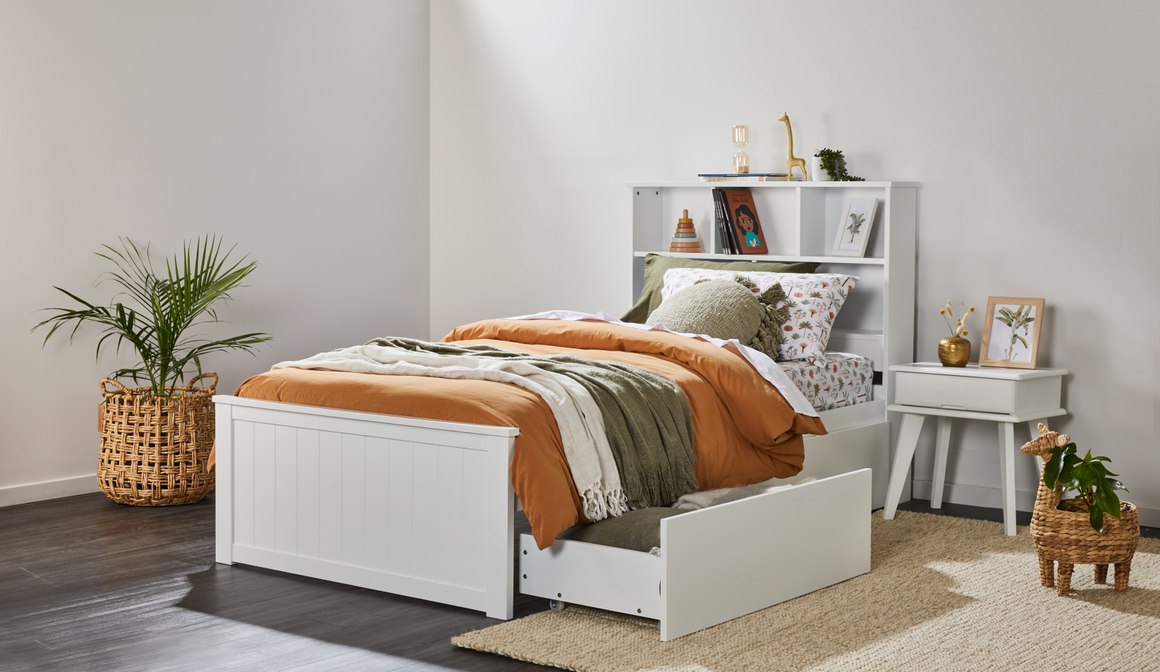 Myer White King Single Bed w/ Storage Hardwood Frame B2C Furniture