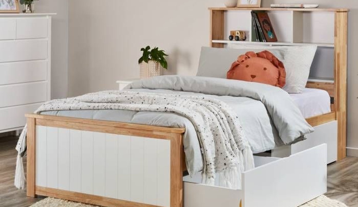 Myer Single Bed with Storage Natural Hardwood Frame B2C Furniture