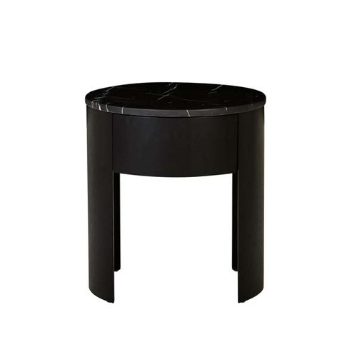 Matt Black Marble/Matt Dark Oak Oberon Crescent Marble Bedside