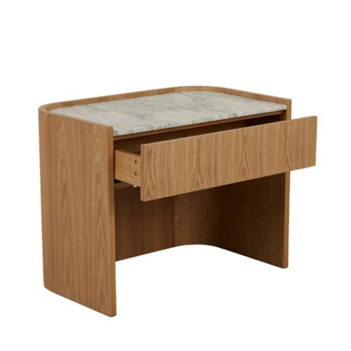 Natural Travertine/Shell Elsie Large Bedside Table