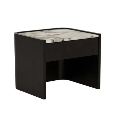 Matt White Marble/Dark Oak Elsie Large Bedside Table
