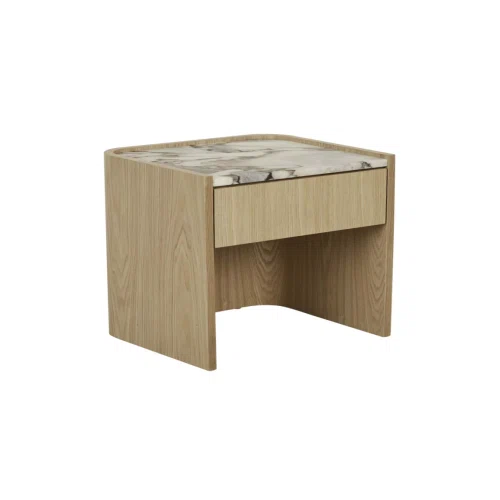 Matt White Marble/Natural Ash Elsie Large Bedside Table