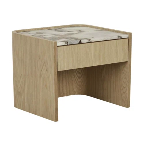 Matt White Marble/Natural Ash Elsie Large Bedside Table