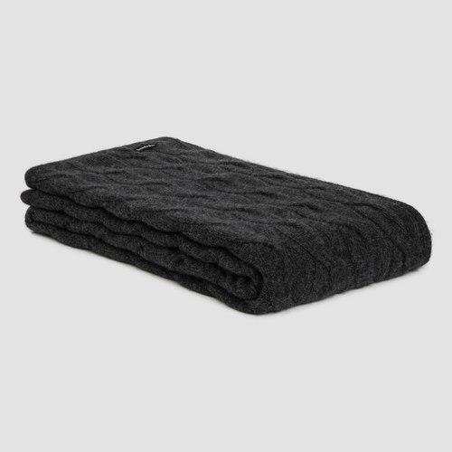 Charcoal Chunky Cable Angora & Merino Wool Throws