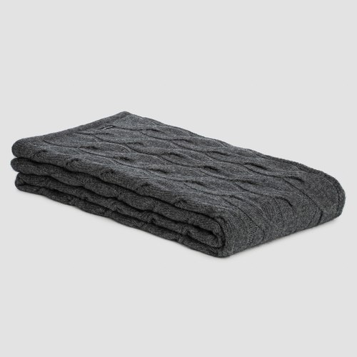 Grey Chunky Cable Angora & Merino Wool Throws