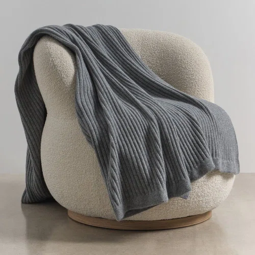 Charcoal Wide Rib Angora & Merino Wool Throws