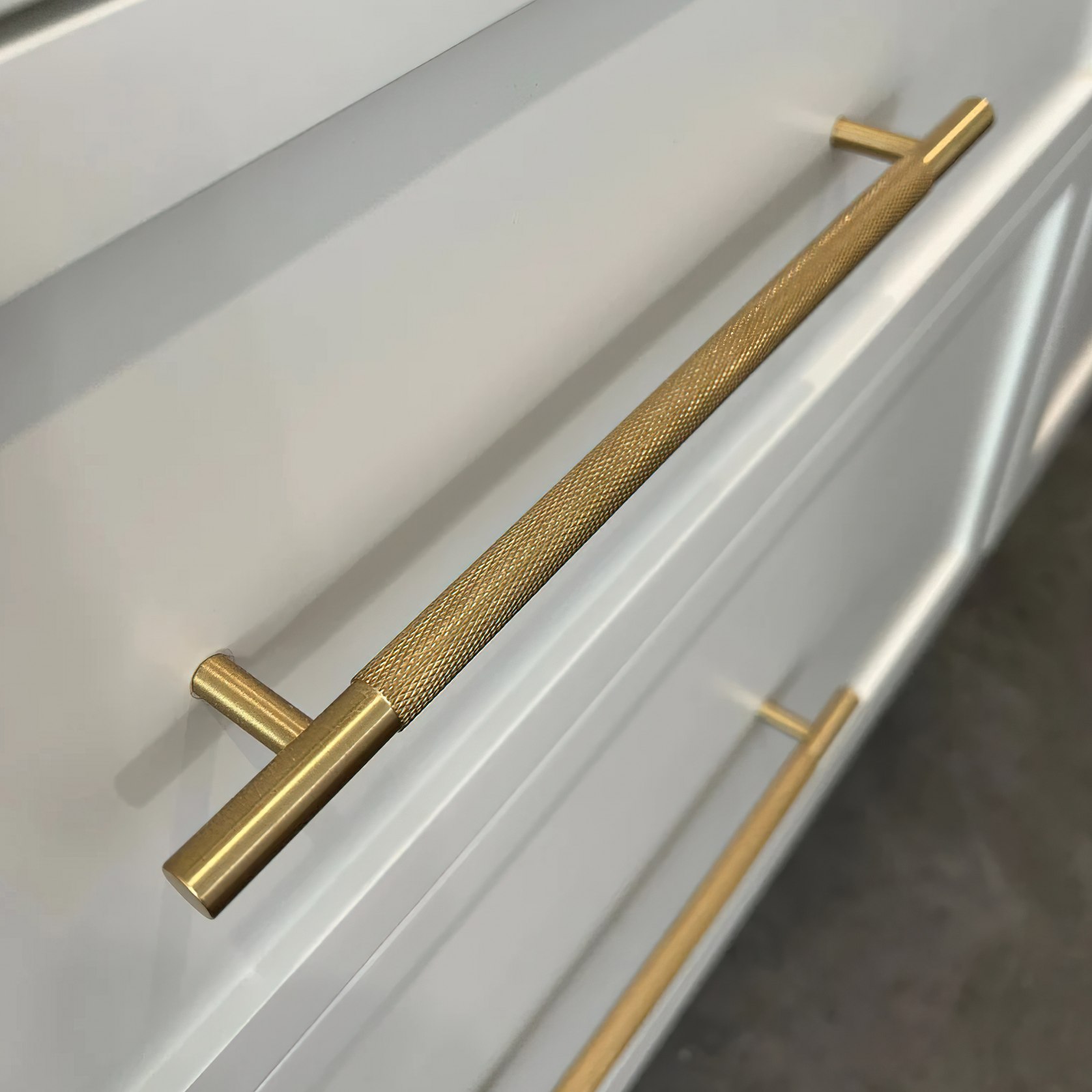 Charmian Brushed Brass Knurled Drawer Pull