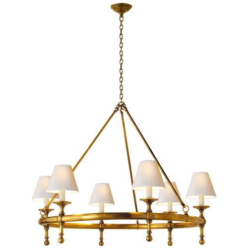 Antique Rubbed Brass E. F. Chapman Classic Ring Chandelier