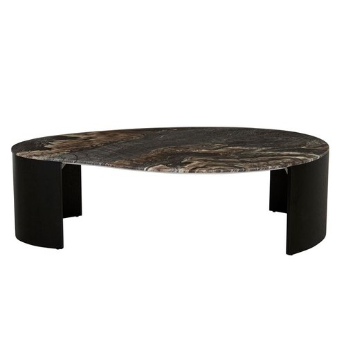 Matt Storm Marble/Matt Dark Oak Oberon Curve Marble Coffee Table