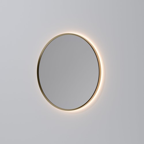 Brushed Brass Code Solace Round Framed Gunmetal Led Mirror - 3 Sizes