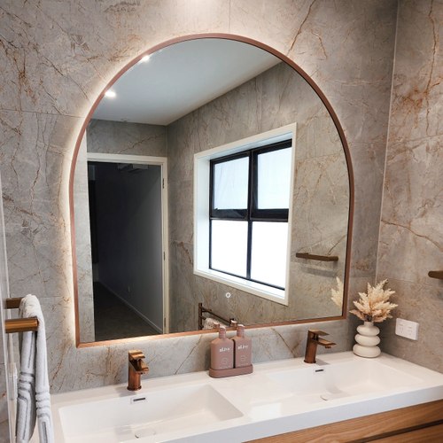Brushed Copper Code Solace Arch Framed Led Mirror 1200X1100Mm