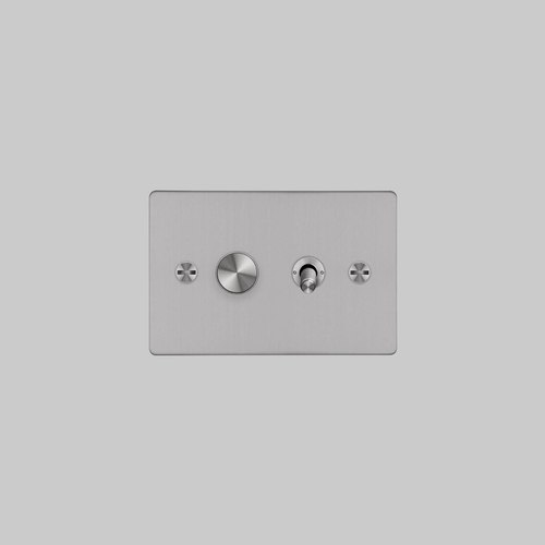 Steel 2G Toggle + Dimmer | Horizontal | Cross