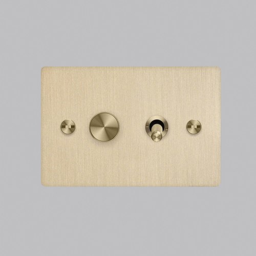 Brass 2G Toggle + Dimmer | Horizontal | Cross