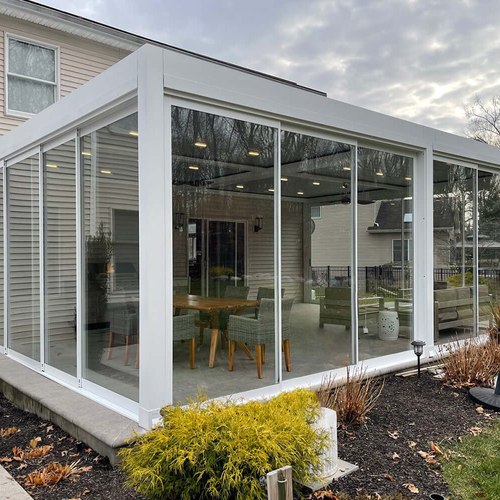 White Glass Sliding Door For Baltic Freestanding Pergola