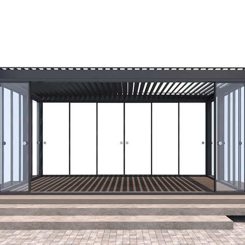 Charcoal Glass Sliding Door For Baltic Wall Mounted Pergola