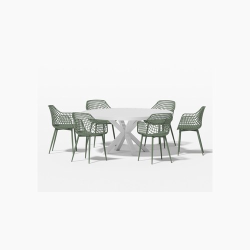 White Dipper Table With Ava Chairs 7-Piece Outdoor Dining Set