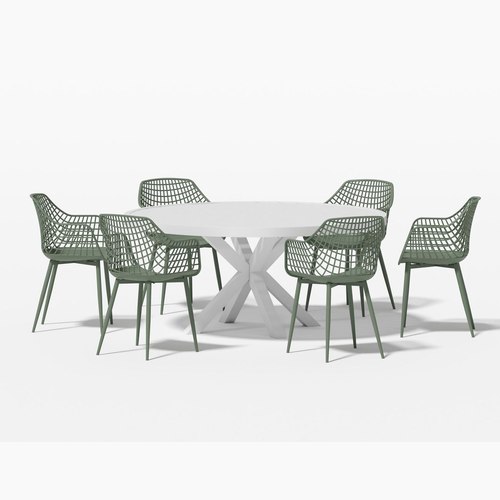 White Dipper Table With Ava Chairs 7-Piece Outdoor Dining Set