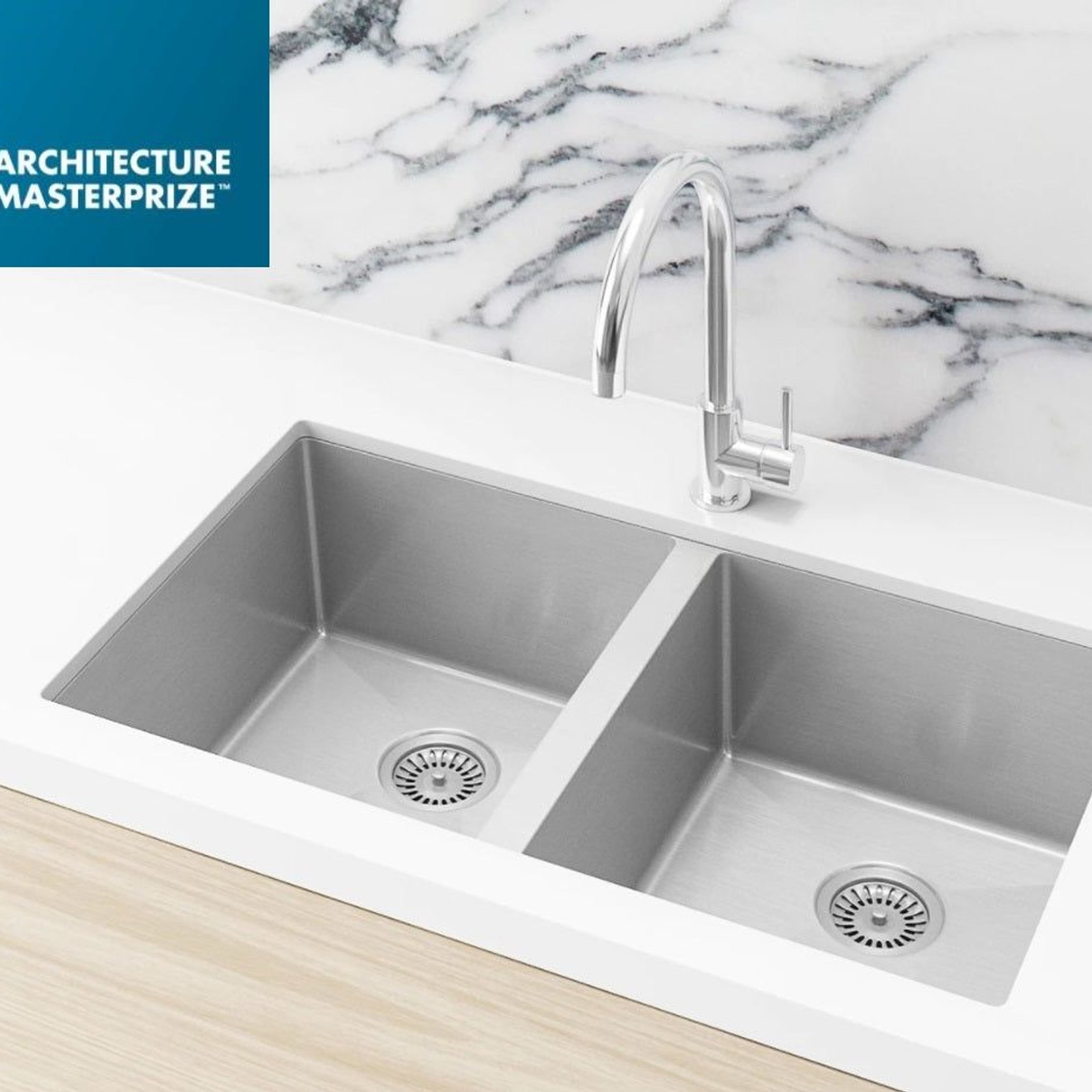 Kitchen Sink - Double Bowl 760 x 440 - PVD Brushed Nickel | ArchiPro AU