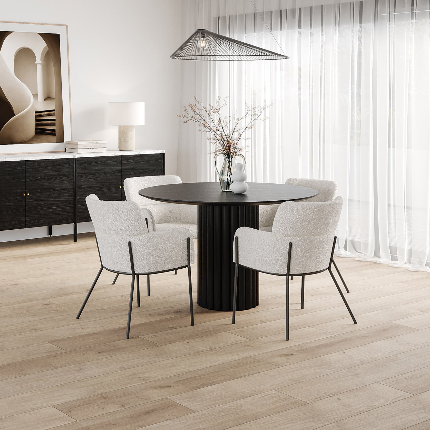 Kara 120cm Round Oak Dining Table | Black | ArchiPro AU