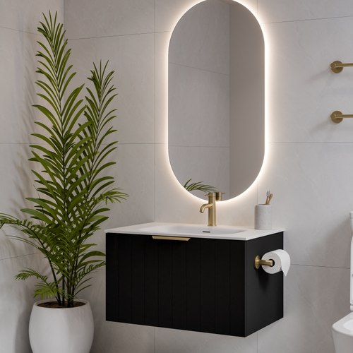 Matte Black Lineare 750 Coastal Single Drawer Vanity