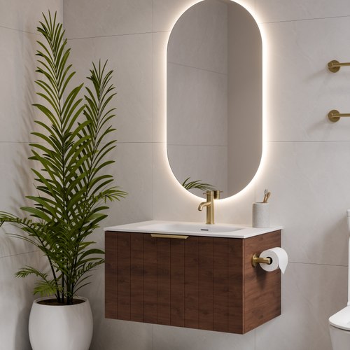 Walnut Lineare 750 Coastal Single Drawer Vanity