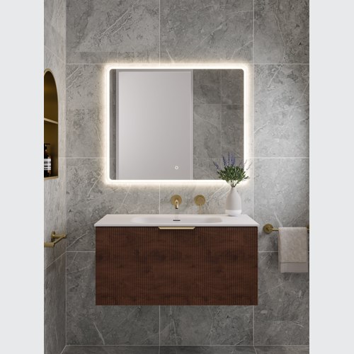 Walnut Lineare 900 Pillar Single Drawer Vanity