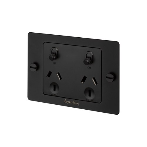 Black 2 Gang GPO Socket Switch
