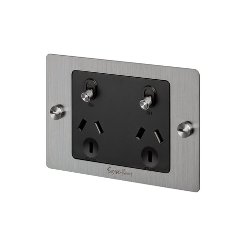 Stainless Steel 2 Gang GPO Socket Switch