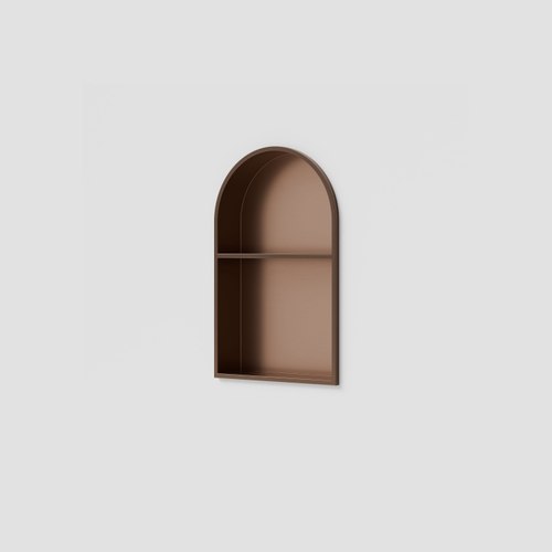 Brushed Copper Acacia Arch Shower Niche with Shelf
