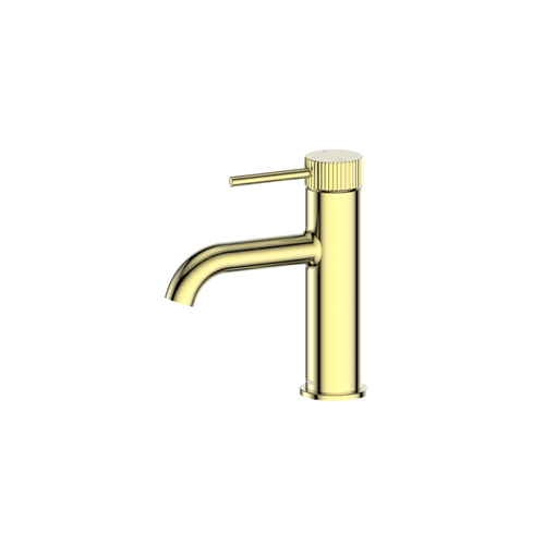 Brushed Brass Code Nature Piper Basin Mixer | Textured Handle