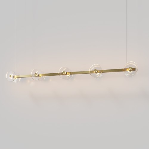 Brass Coral Linear Bar Pendant - Clear Glass