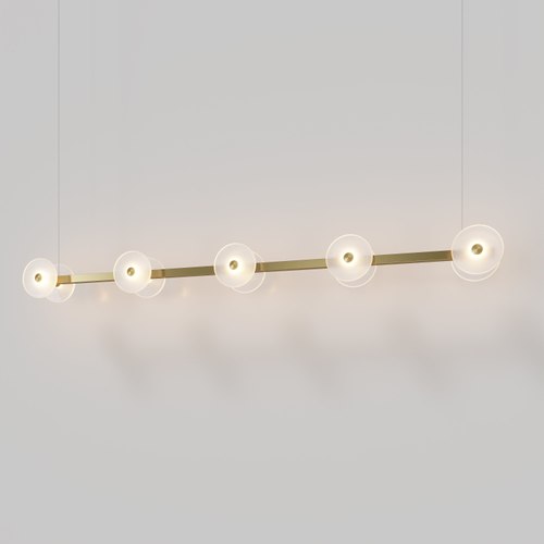 Brass Coral Linear Bar Pendant - Frosted Glass