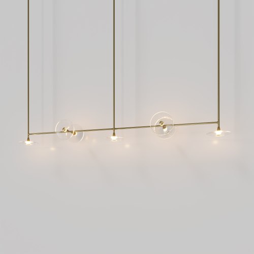 Brass Coral Linear Rod Pendant (Seven Coral Pieces)