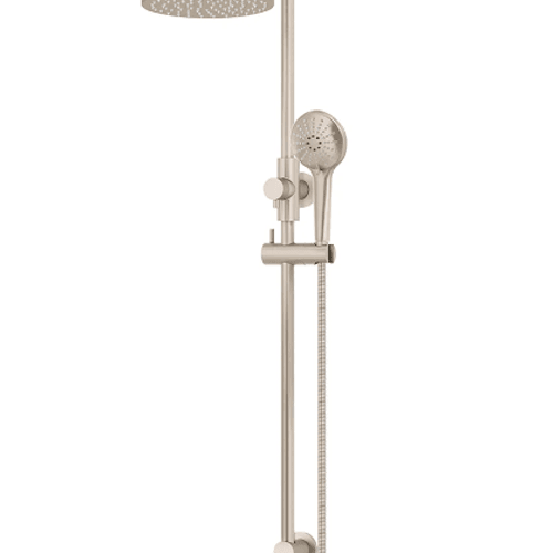 Champagne Meir Round Gooseneck Shower Set with 200mm Rose, Three Function Hand Shower Lustre Bronze
