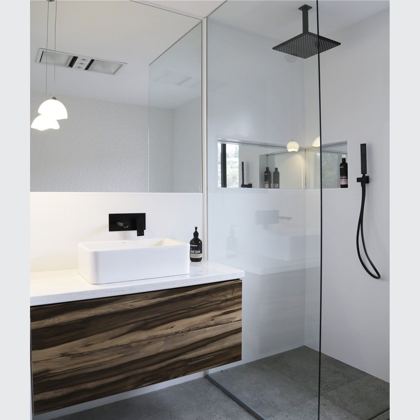 Square Ceiling Shower 300mm rose, 200mm dropper - Matte Black | ArchiPro AU