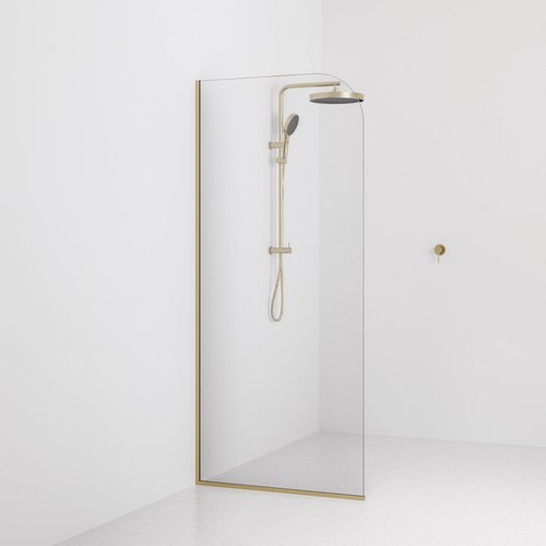 Brushed Brass Code Pillar Shower Screen Glass Range | 900mm