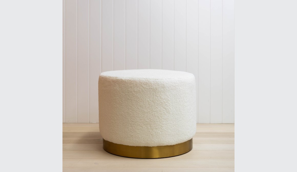 White Boucle Ottoman with Gold Base Ivory & Deene ArchiPro AU