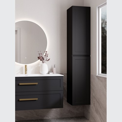 Matte Black Lineare Tall Bathroom Cabinet | Loft Front
