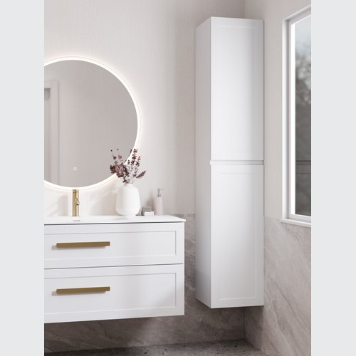 Matte White Lineare Tall Bathroom Cabinet | Loft Front