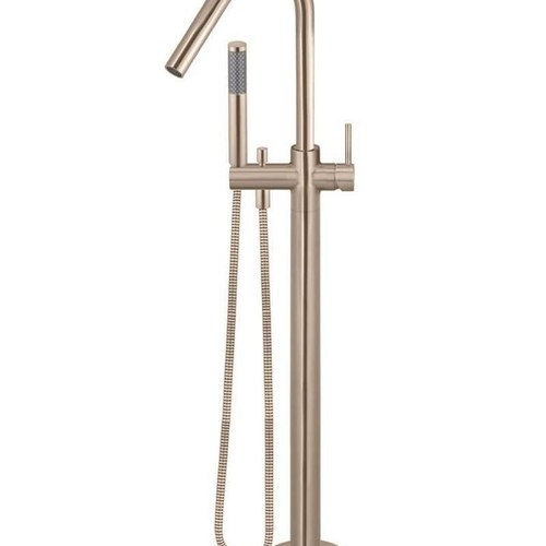 Champagne Meir Round Freestanding Bath Spout and Hand Shower Lustre Bronze