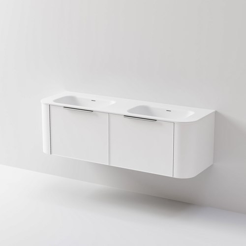 White Nature 1500 Vanity | Double Inset Basin & Axel Drawer Front