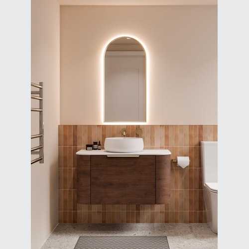 Walnut Nature 900 Vanity | Flat Slab Top & Orchard Front