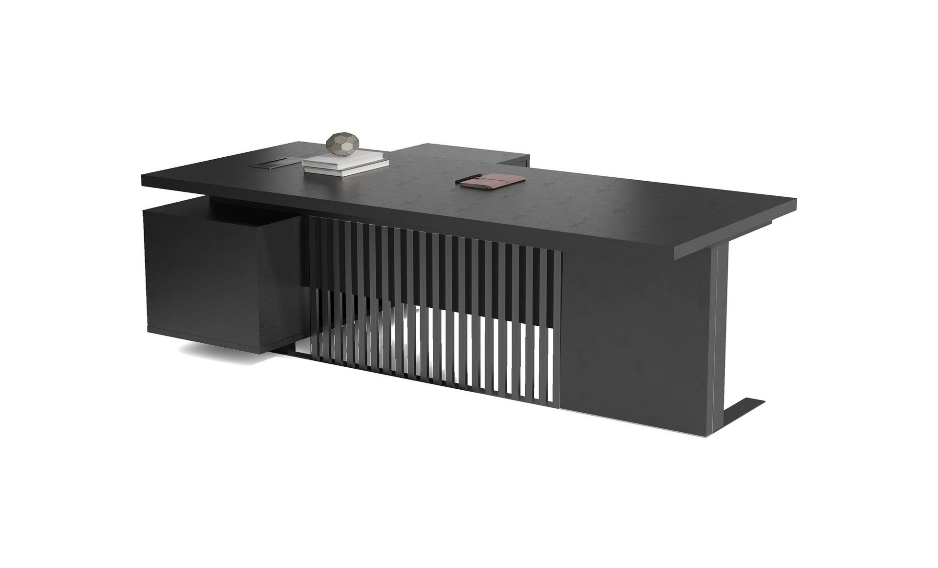 DAXTON Black Executive Desk with Right Return 2.4M - Black Concrete
