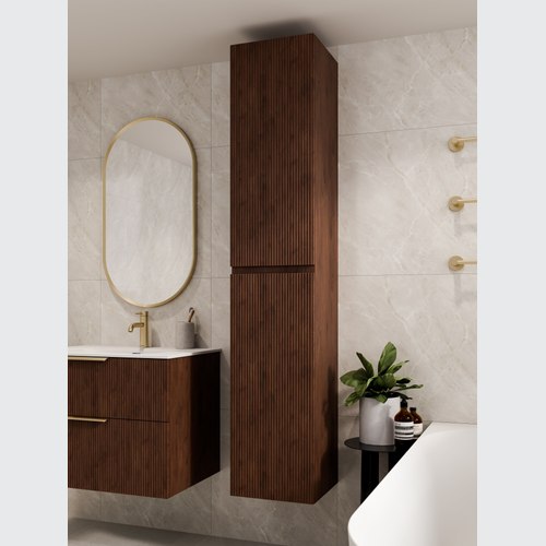 Walnut Lineare Tall Bathroom Cabinet | Pillar Front