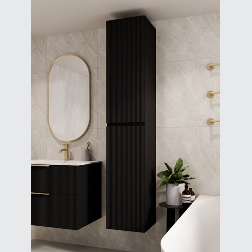 Matte Black Lineare Tall Bathroom Cabinet | Pillar Front