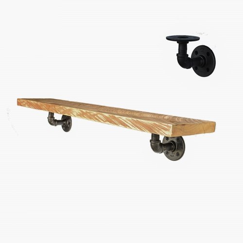 Classic Black Macrocarpa Pipe Bracket Shelf 20cm