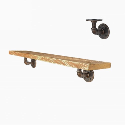 Rustic Bronze Macrocarpa Pipe Bracket Shelf 20cm