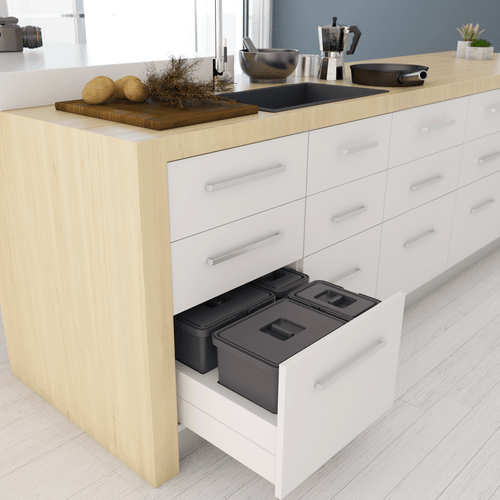 White & Charcoal Tanova Kitchen Bin Frame & Buckets