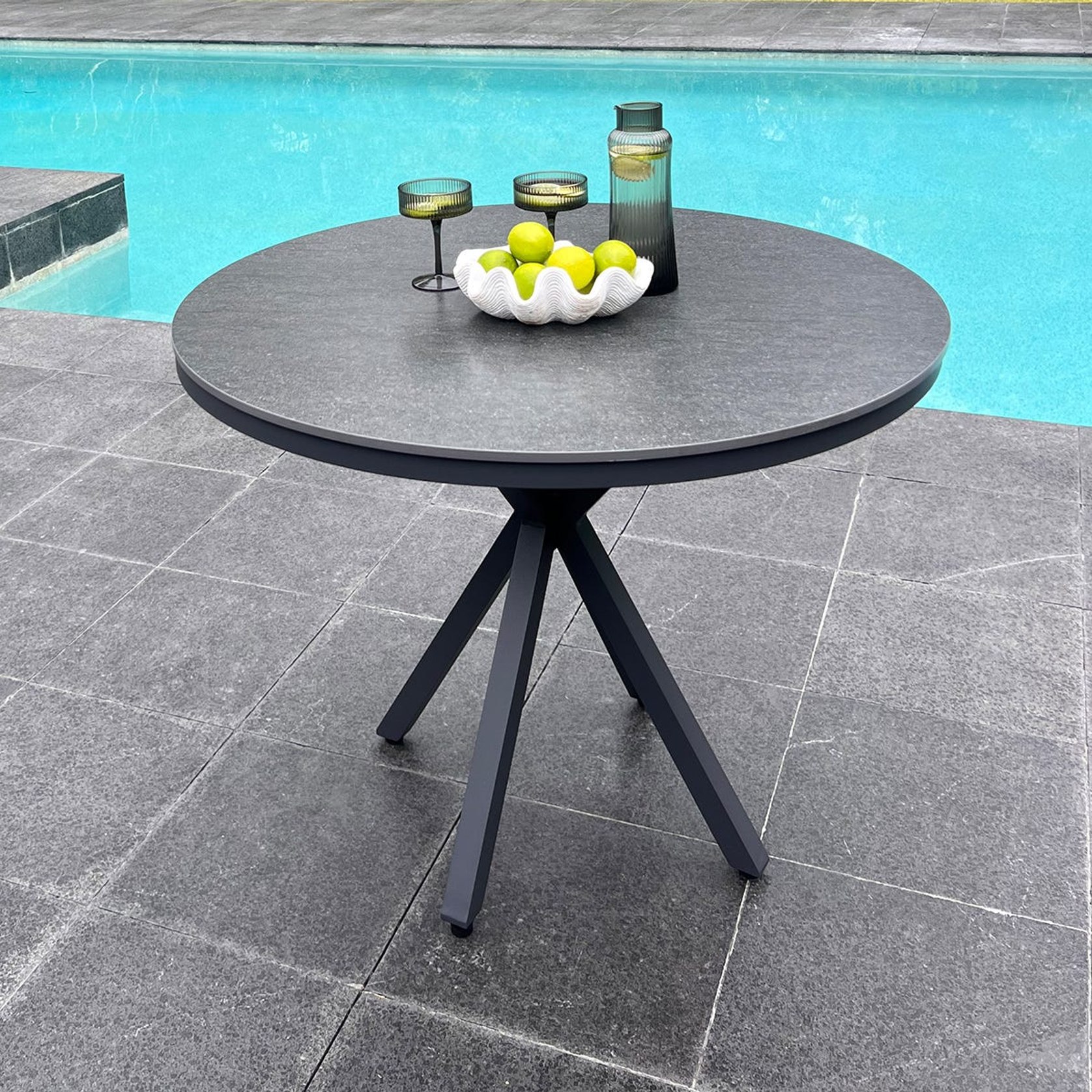 Adele Round Ceramic Table With Safara Chairs 5pc Outdoor Dining Setting ...